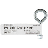 Hampton 3/16 in. X 1-1/2 in. L Zinc-Plated Steel Eyebolt Nut Included, Pack of 10