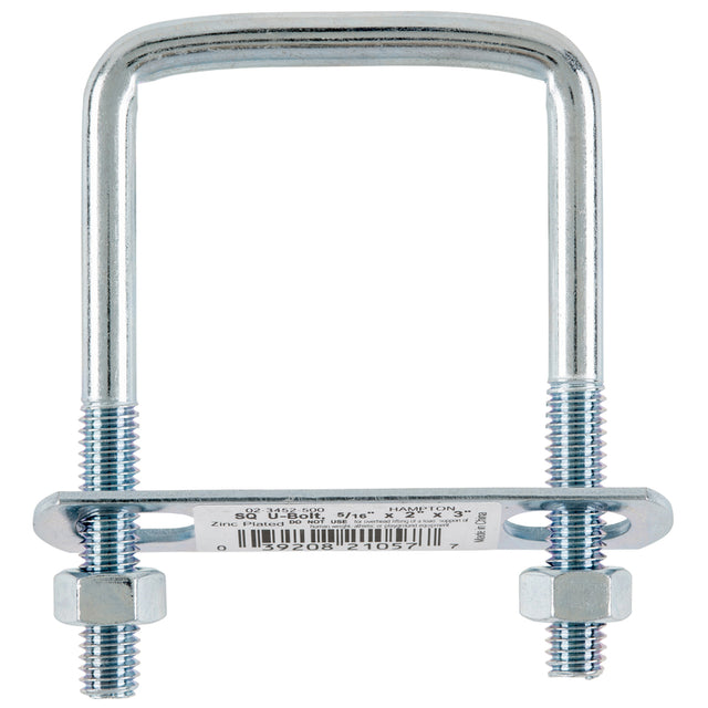Hampton 5/16 in. X 2 in. W X 3 in. L Coarse Zinc-Plated Steel Square Bend U Bolt, Pack of 10