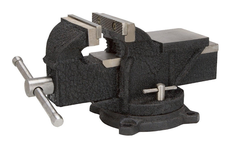 Vulcan JL25011 Bench Vise, 4 in Jaw Opening, 3/8 in W Jaw, 2.25 in D Throat, Cast Iron Steel, Serrated Jaw