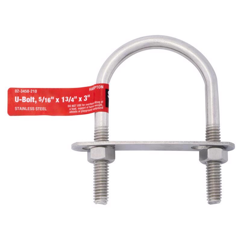 Hampton 5/16 in. X 1-3/4 in. W X 3 in. L Coarse Stainless Steel U-Bolt, Pack of 5
