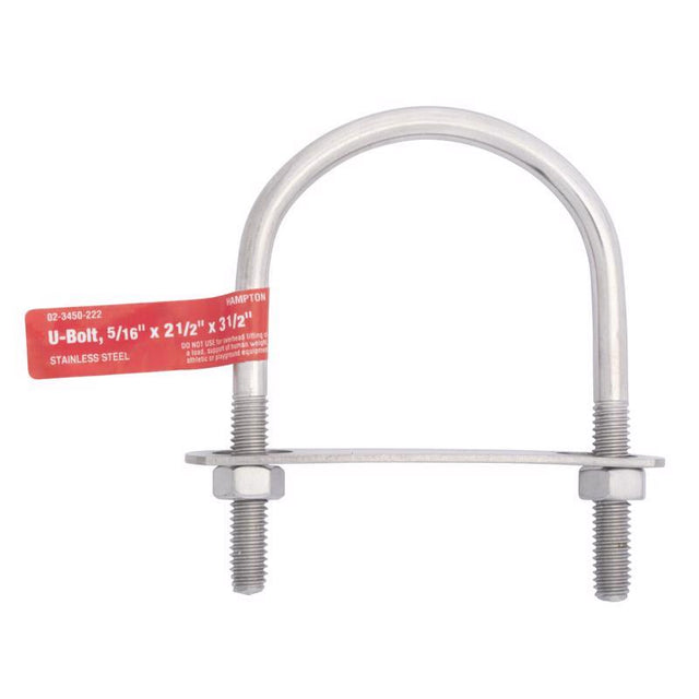 Hampton 5/16 in. X 2-1/2 in. W X 3-1/2 in. L Coarse Stainless Steel U-Bolt, Pack of 5