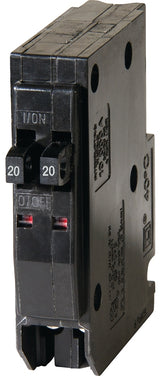 Square D QO QO2020CP Circuit Breaker, Mini, Tandem, 20 A, 1-Pole, 120/240 V, Plug, Black