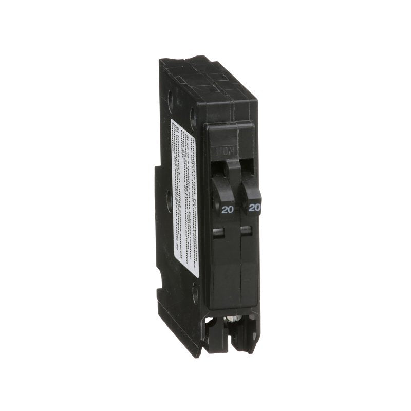 Square D QO QO2020CP Circuit Breaker, Mini, Tandem, 20 A, 1-Pole, 120/240 V, Plug, Black