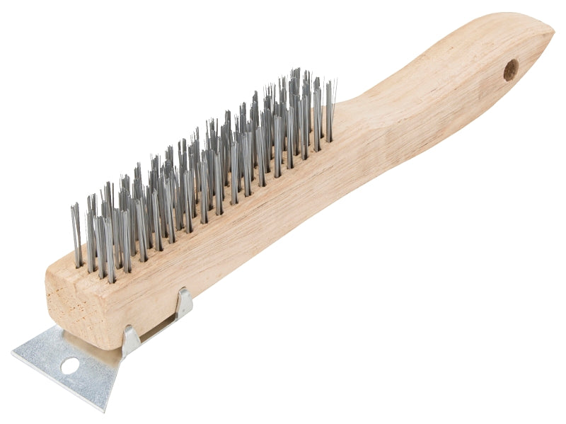 ProSource TGE-WB416 Wire Brush with Scraper, 1-3/4 in L Trim, Zinc Bristle, 3/4 in W Brush, 10-1/4 in OAL