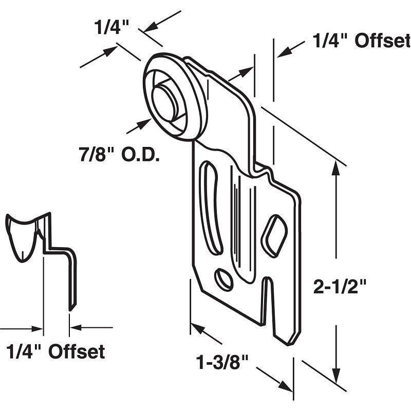 Prime-Line N 6500 Roller Assembly, 7/8 in Dia Roller, 1/4 in W Roller, Steel, Silver, 2-Roller, 60 lb, Side