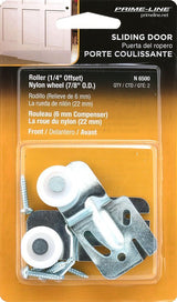 Prime-Line N 6500 Roller Assembly, 7/8 in Dia Roller, 1/4 in W Roller, Steel, Silver, 2-Roller, 60 lb, Side