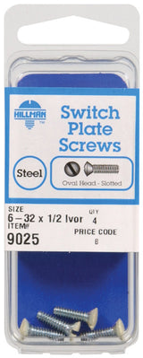 HILLMAN No. 6-32 X 1/2 in. L Slotted Oval Head Steel Machine Screws 4 pk, Pack of 10