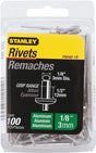 STANLEY PAA48-1B Pop Rivet, Reusable, 1/2 in Grip, 1/8, 1-3/4 in L, Aluminum, 100/PK