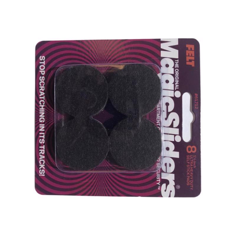 Magic Sliders Felt Self Adhesive Protective Pad Brown Round 1.5 in. W X 1.5 in. L 8 pk, Pack of 6