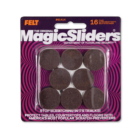 Magic Sliders Felt Self Adhesive Protective Pads Brown Round 1 in. W X 1 in. L 16 pk, Pack of 6