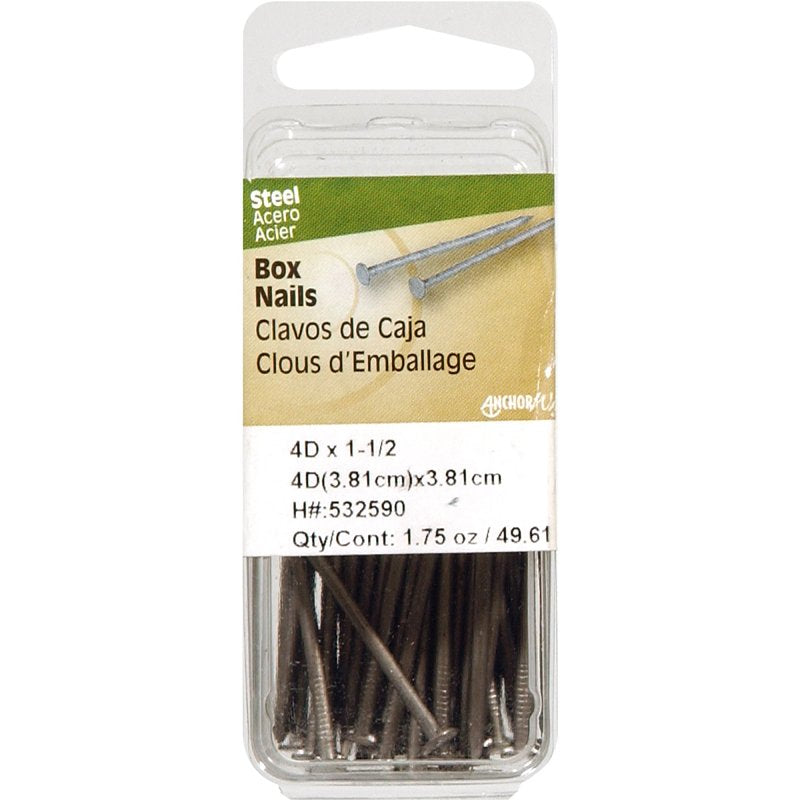Hillman 532590 Nail, 4D, 1-1/2 in L, Steel, Bright, Flat Head, Smooth, Thin Shank, Silver, Pack of 6