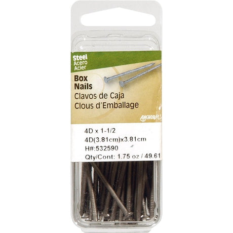 Hillman 532590 Nail, 4D, 1-1/2 in L, Steel, Bright, Flat Head, Smooth, Thin Shank, Silver, Pack of 6