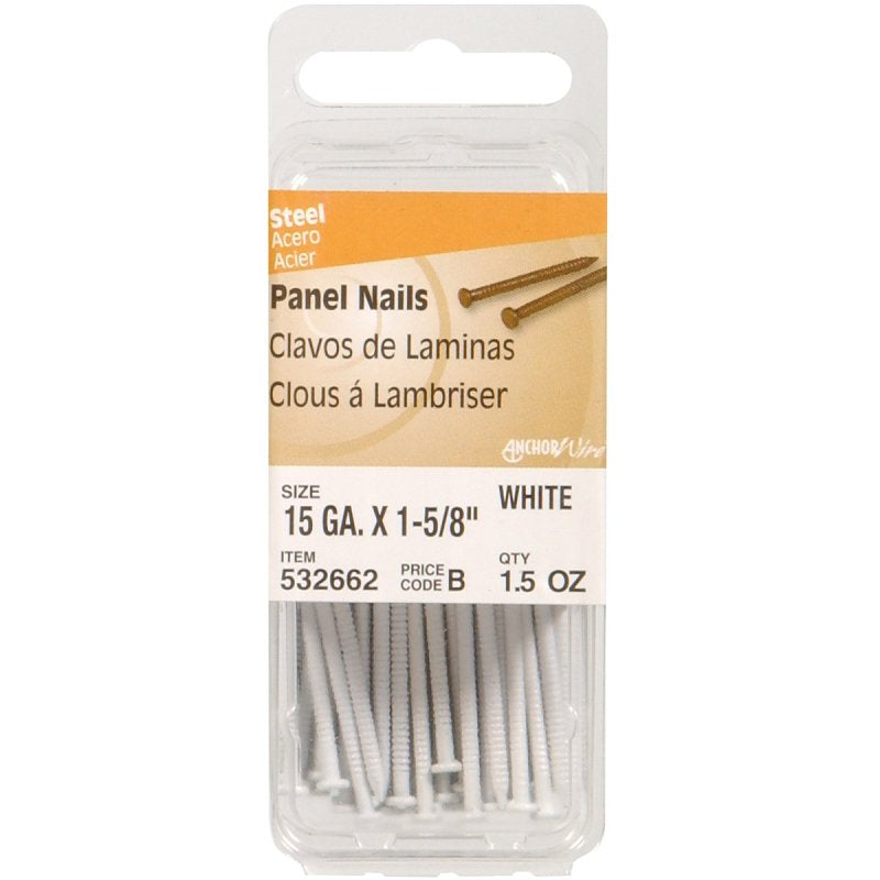 Hillman 532662 Panel Nail, 1-5/8 in L, Steel, Tempered, Flat Head, Ring Shank, White, 1.5 oz, Pack of 6