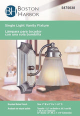 Boston Harbor RF-V-041-BN-3L Vanity Light Fixture, 60 W, 1-Lamp, A19 or CFL Lamp, Steel Fixture, Brushed Nickel Fixture