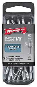 Arrow RSST1/8 Pop Rivet, Short, 1/8 in Grip, 1/8 in L, Stainless Steel, 25/PK