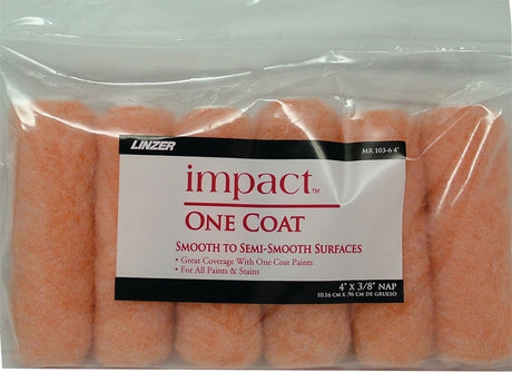 Linzer MR 103-6 4IN Paint Roller Cover, 3/8 in Thick Nap, 4 in L, Knit Fabric Cover, Pack of 6