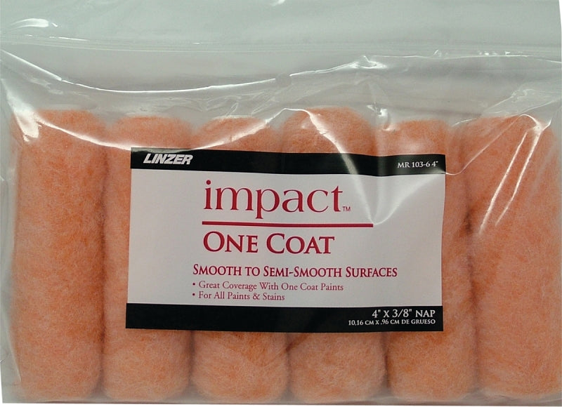 Linzer IMPACT MR 103-6 4IN Roller Cover, 3/8 in Thick Nap, 4 in L, Fabric Cover, Pack of 6