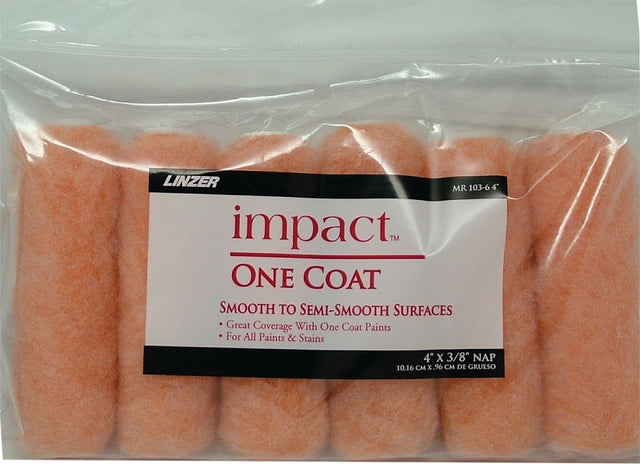 Linzer IMPACT MR 103-6 4IN Roller Cover, 3/8 in Thick Nap, 4 in L, Fabric Cover, Pack of 6