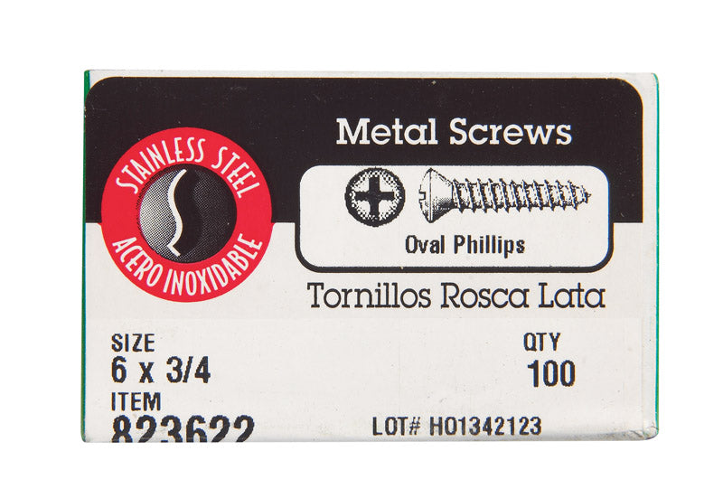 HILLMAN No. 6 X 3/4 in. L Phillips Oval Head Sheet Metal Screws 100 pk