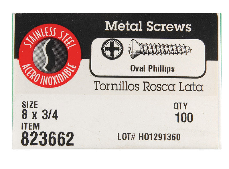 HILLMAN No. 8 X 3/4 in. L Phillips Oval Head Sheet Metal Screws 100 pk
