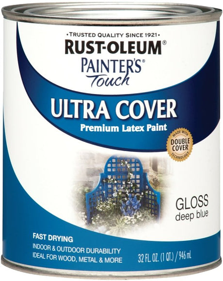 Rust-Oleum 224428T Enamel Paint, Water Base, Gloss Sheen, Deep Blue, 1 qt, Can, 120 sq-ft Coverage Area