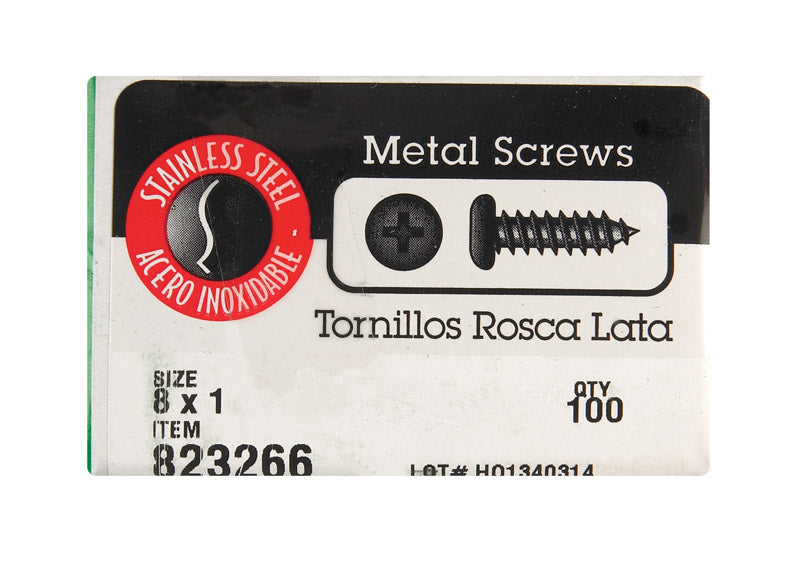 HILLMAN No. 8 X 1 in. L Phillips Pan Head Sheet Metal Screws 100 pk