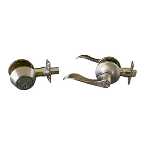 Design House Stratford Wave Satin Nickel Entry Lever and Deadbolt Set KW1 1-3/4 in.