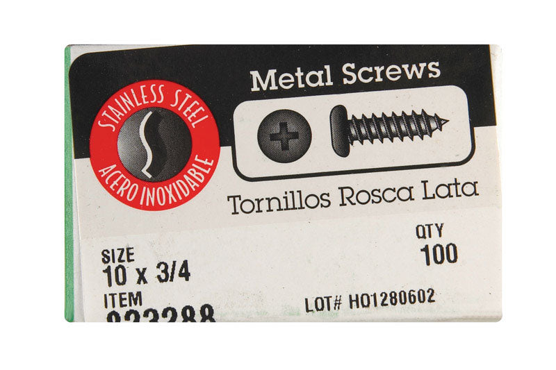 HILLMAN No. 10 X 3/4 in. L Phillips Pan Head Sheet Metal Screws 100 pk