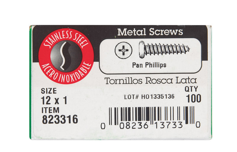 HILLMAN No. 12 X 1 in. L Phillips Pan Head Sheet Metal Screws 100 pk
