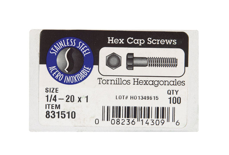 HILLMAN 1/4-20 in. D X 1 in. L Stainless Steel Hex Head Cap Screw 100 pk