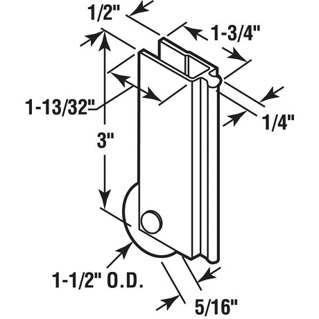 Prime-Line N 6599 Roller Assembly, 1-1/2 in Dia Roller, 5/16 in W Roller, Aluminum, Silver, 1-Roller, 40 lb