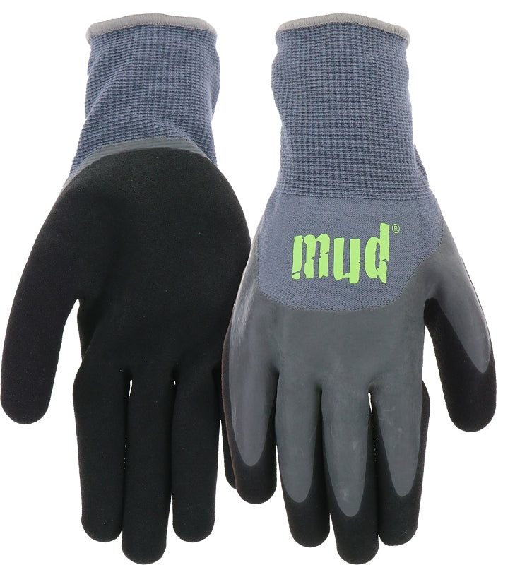 Mud MD32011G-ML Gloves, Men's, M/L, 4.2 in L, Knit Wrist, Seamless Cuff, Latex Coating, Bamboo Fiber Glove, Gray