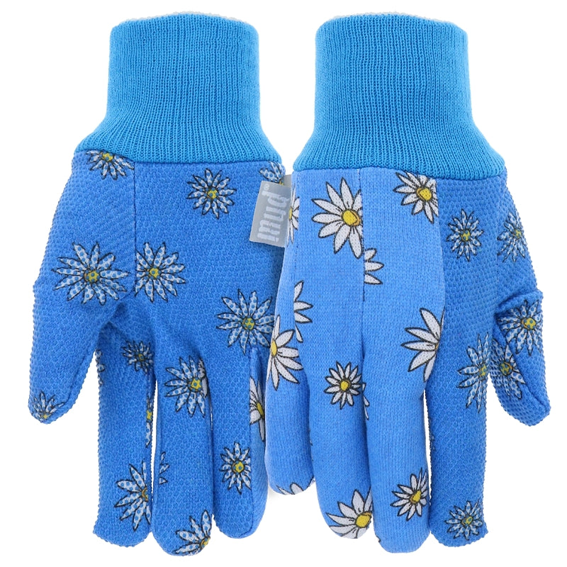 Mud MD61001B-K Kid's Work Gloves, Straight Thumb, Cotton/Polyester/PVC, Blue