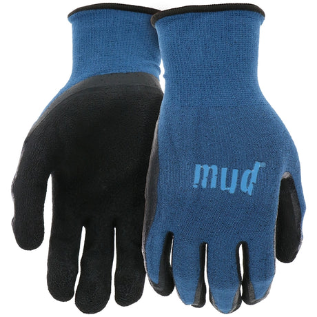 Mud Bamboo Grip Mud Series SM7196B/ML Work Gloves, M/L, Form Fitting Cuff, Latex Coating, Bamboo Fiber, Black/Cadet Blue