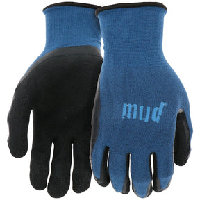 Mud Bamboo Grip Mud Series SM7196B/SM Work Gloves, S/M, Form Fitting Cuff, Latex Coating, Bamboo Fiber, Black/Cadet Blue