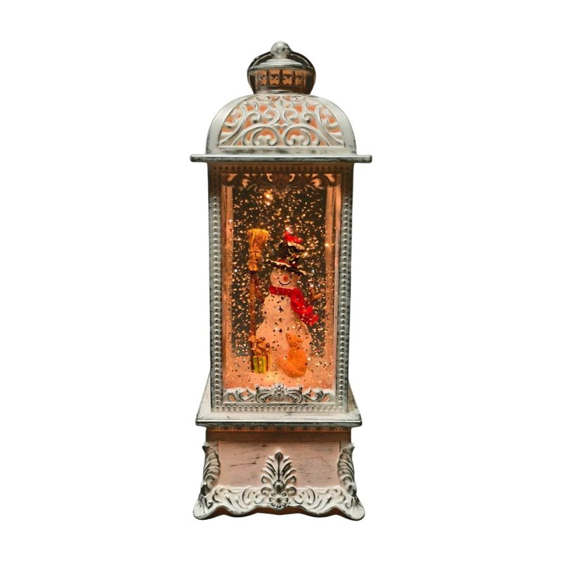 Santas Forest 21032 Christmas Decor, 11 in H, Lantern with Snowman Scene, White, Pack of 6