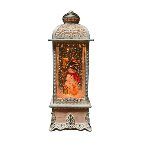 Santas Forest 21032 Christmas Decor, 11 in H, Lantern with Snowman Scene, White, Pack of 6
