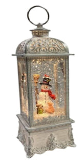 Santas Forest 21032 Christmas Decor, 11 in H, Lantern with Snowman Scene, White, Pack of 6