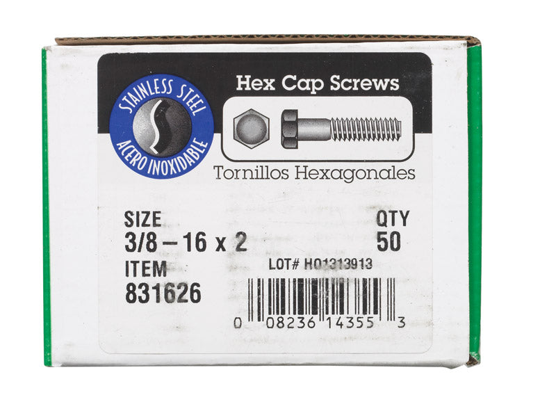 HILLMAN 3/8-16 in. D X 2 in. L Stainless Steel Hex Head Cap Screw 50 pk