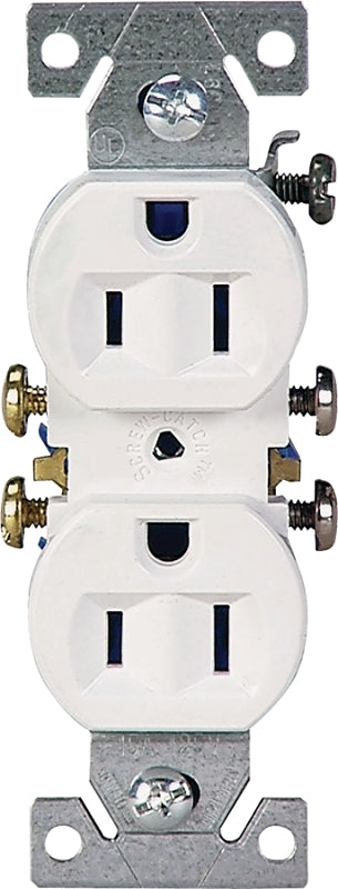 Eaton Wiring Devices 270W Duplex Receptacle, PVC, White, 2-Pole, 15 A, 125 V, Push-in, Side Wiring, NEMA: 5-15R, 3-Wire