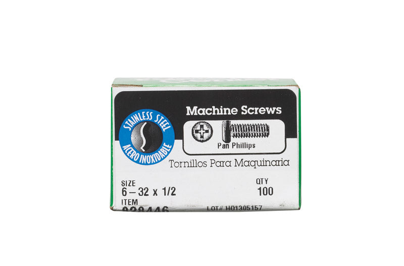HILLMAN No. 6-32 X 1/2 in. L Phillips Pan Head Stainless Steel Machine Screws 100 pk