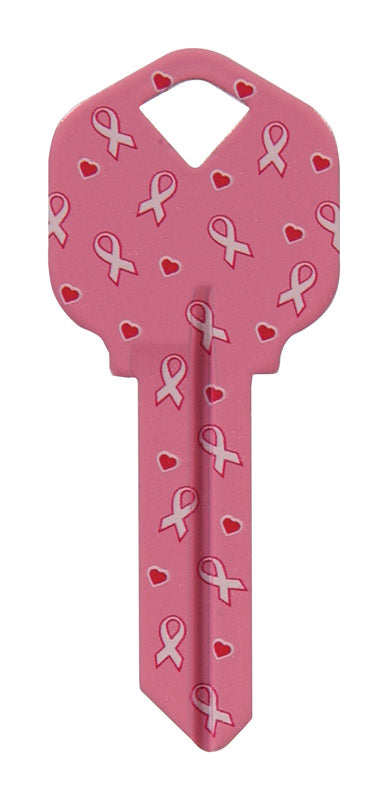 HILLMAN Breast Cancer Awareness Pink Ribbon House/Office Key Blank KW1 Single For Universal, Pack of 6