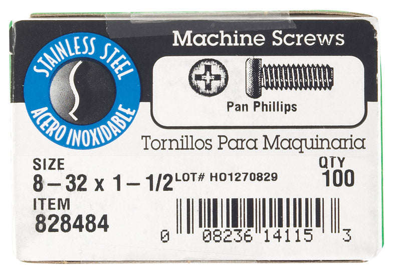 HILLMAN No. 8-32 X 1-1/2 in. L Phillips Flat Head Stainless Steel Machine Screws 100 pk