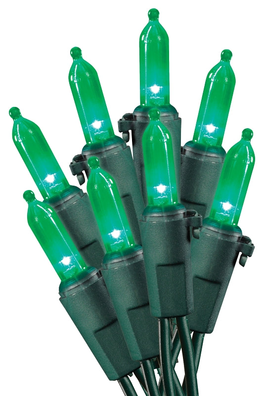 Hometown Holidays U10E406F Mini Light Set, Christmas, 120 V, 4.8 W, 50-Lamp, LED, Green, 25000 hr Average Life
