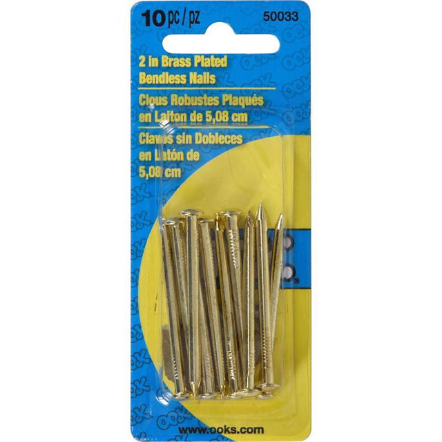 HILLMAN OOK Brass-Plated Hardwall Picture Hanging Nails 15 lb 10 pk, Pack of 12