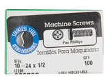 HILLMAN No. 10-24 X 1/2 in. L Phillips Pan Head Stainless Steel Machine Screws 100 pk
