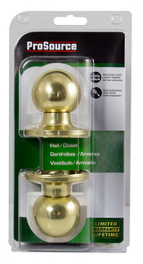 ProSource T3730V-PS Passage Knob, Metal, Polished Brass, 2-3/8 to 2-3/4 in Backset, 1-3/8 to 1-3/4 in Thick Door