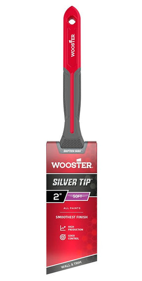 Wooster Silver Tip GRIPTECH MAX Series G5221-2 Paint Brush, 2 in W, Soft Angle Brush, 2-5/8 in L Bristle, Sash Handle