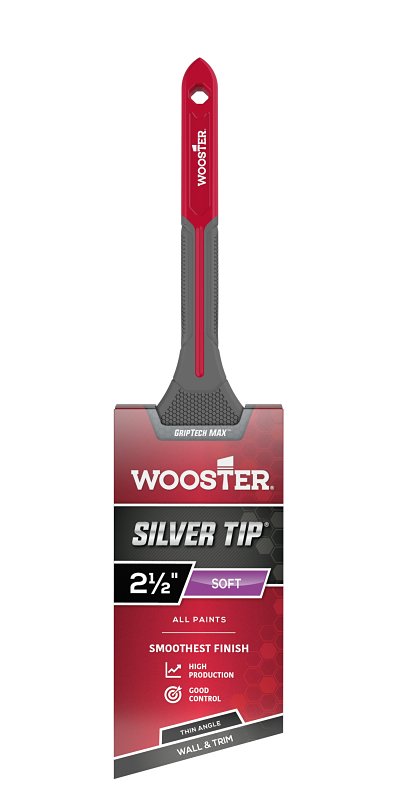 Wooster Silver Tip GRIPTECH MAX Series G5224-2 1/2 Paint Brush, 2-1/2 in W, 2-11/16 in L Bristle, Polyester Bristle