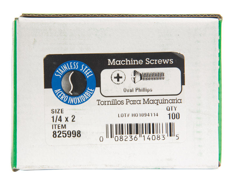 HILLMAN No. 1/4-20 X 2 in. L Phillips Oval Head Stainless Steel Machine Screws 100 pk